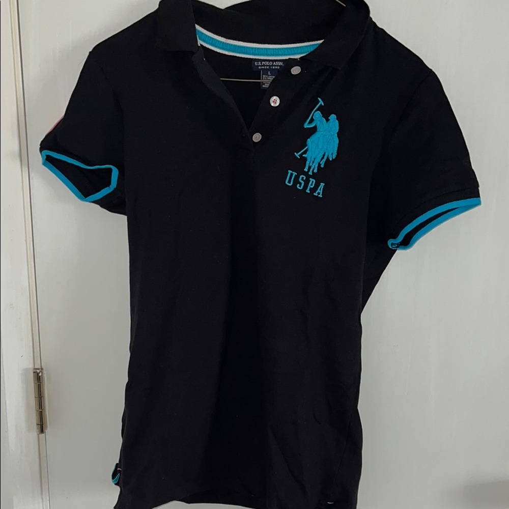 Kids Black Polo Shirt with Blue Accents